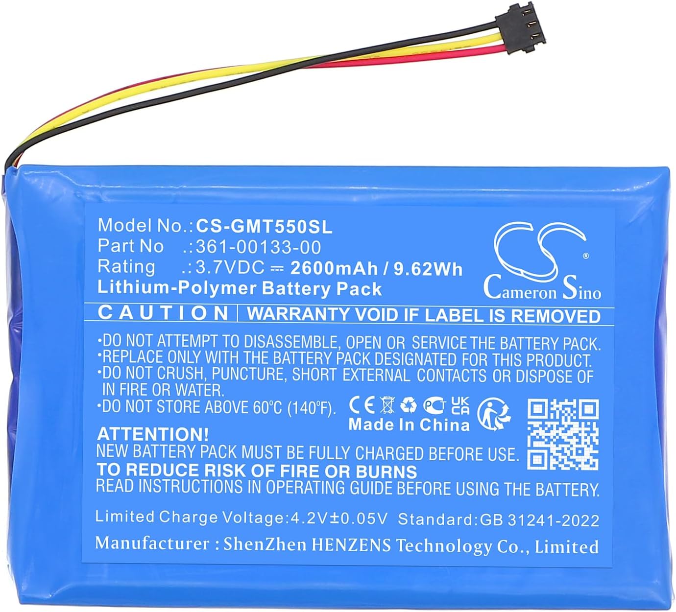 Battery for Garmin Tread 5.5, Zumo XT PN:Garmin 361-00133-00 2600mAh / 9.62Wh