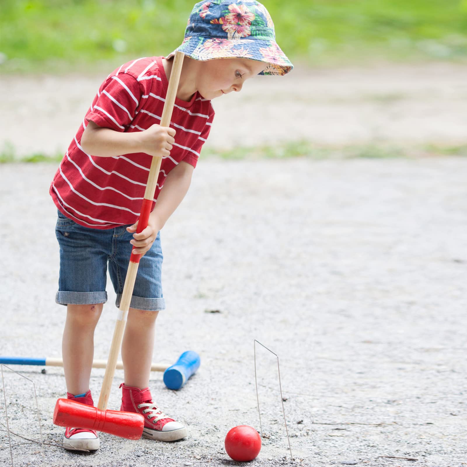 FIVMEN Croquet zestaw do gry w krokieta, drewniany crocket dla 4 graczy, do zabawy w kratkę, gry na świeżym powietrzu, dla dorosłych i dzieci