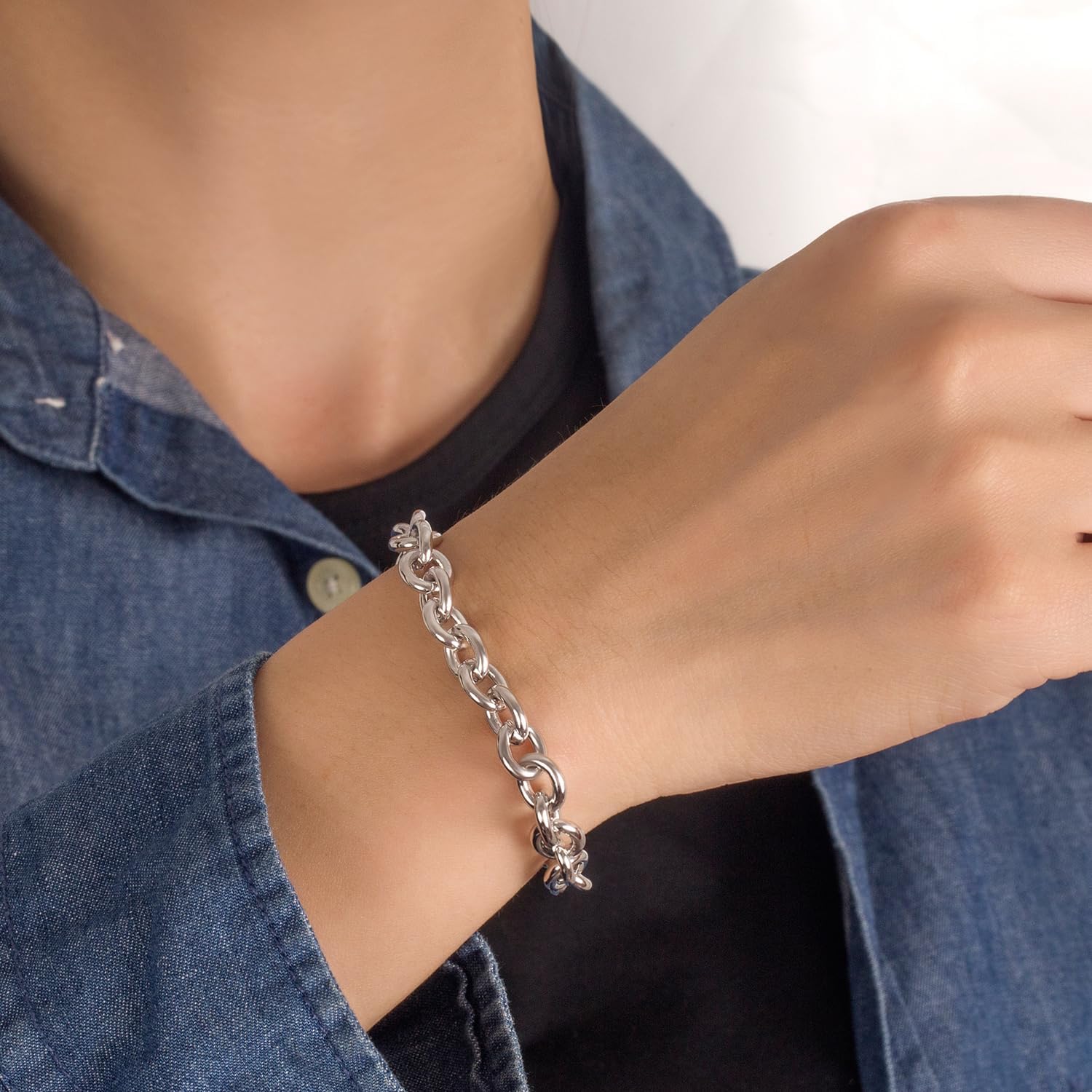 Dankadi 925 Sterling Silver Classic Round Cable Wire Link Bracelet Women Cuban Curb Oval Belcher Link Chain 5.9 to 9 in For Men 24k Gold Plated Cuff Jewelry Gift