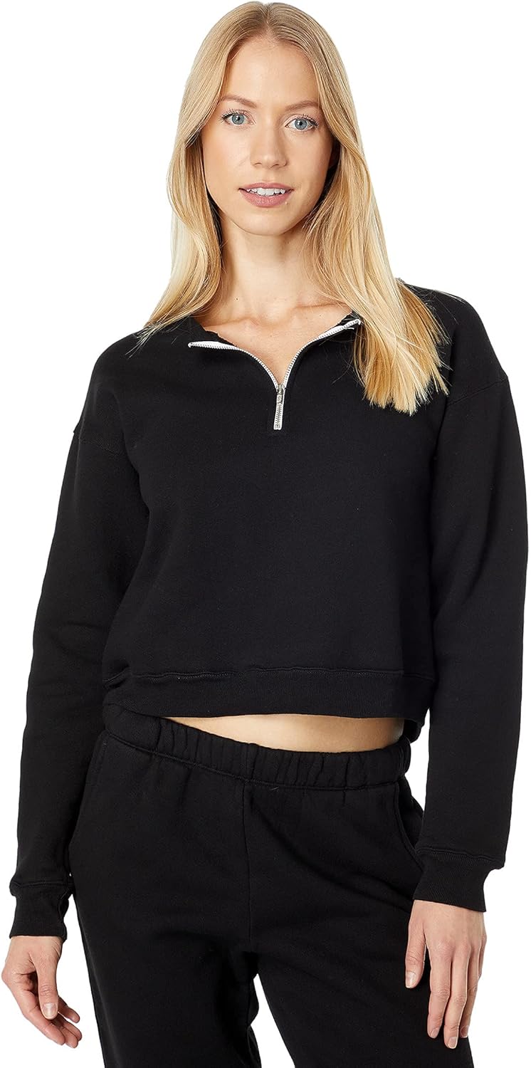 Monrow womens 1/2 Zip Cropped Sweatshirt