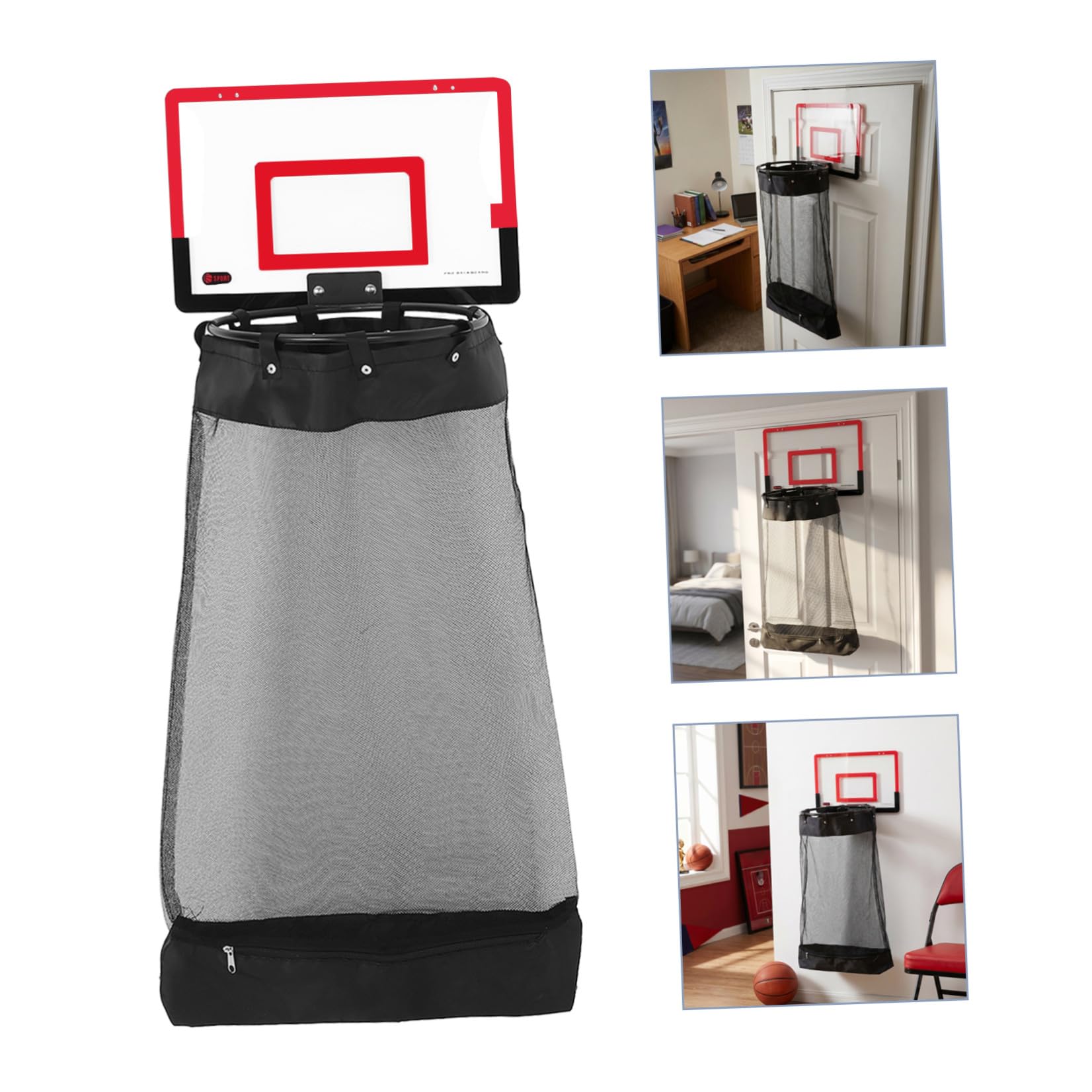 HEMOTON Hängender Wäschekorb mit Basketballkorb Platzsparend aus Kunststoff mit Reißverschluss und Haken für Schlafsäle und Kleine Wohnungen in Rot
