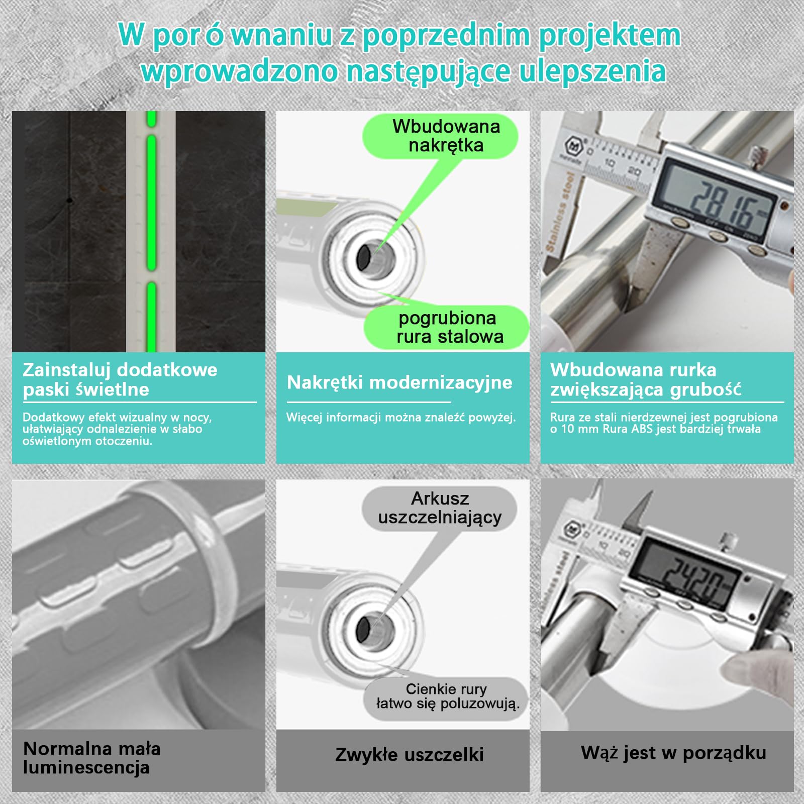 Poręcze do pielęgnacji toalety, poręcze łazienkowe, antypoślizgowe, odporne na przewrócenie, brak elektryczności statycznej, świecący uchwyt, łożysko 300 kg, wymaga wiercenia