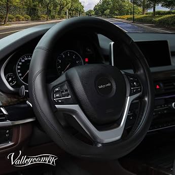 Valleycomfy Car Steering Wheel Cover Microfiber Leather Universal 15 Inch Black Car Steering Wheel Cover Faux Leather Black