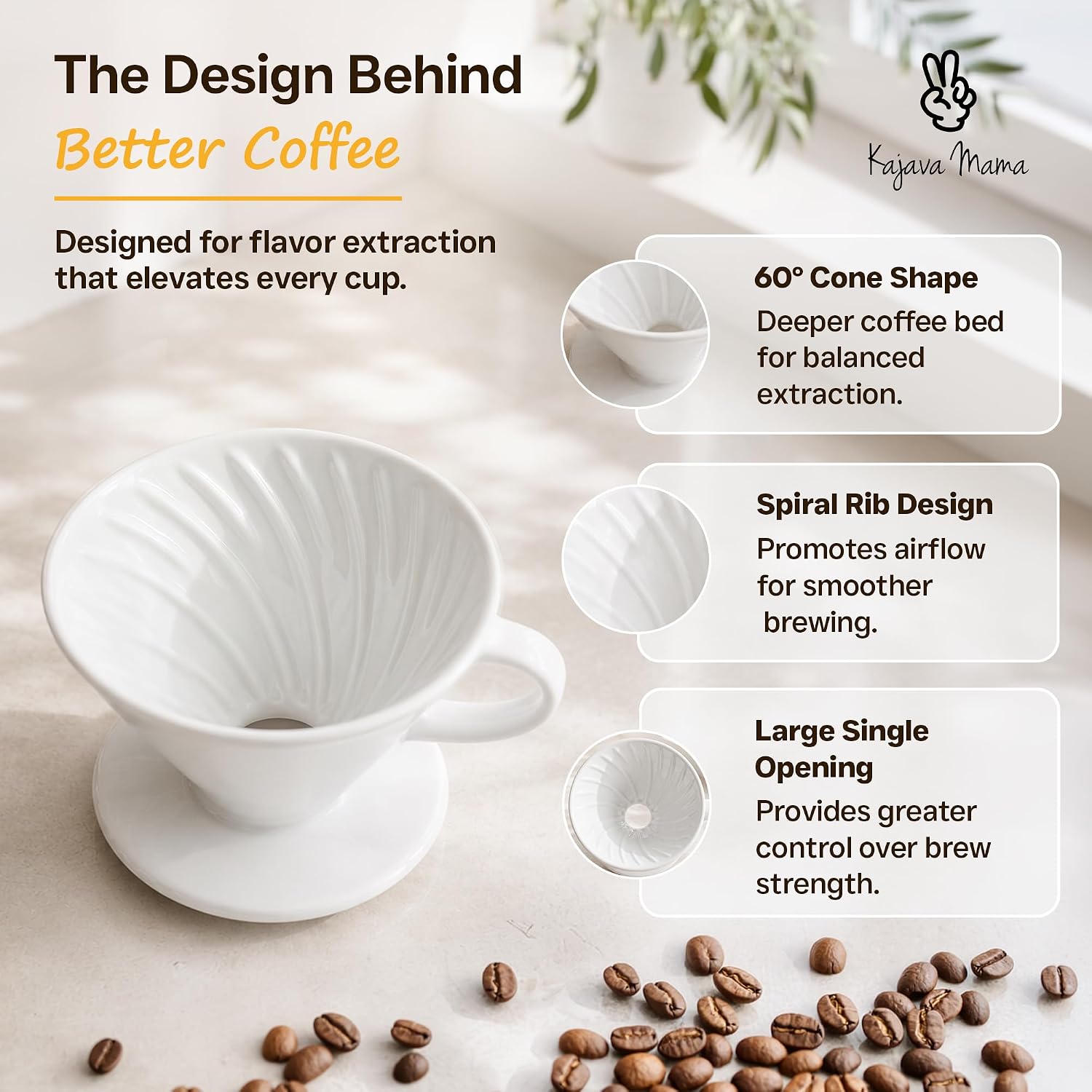 Ceramic Pour Over Coffee Dripper V02 Manual Brewer White, 2 Cup