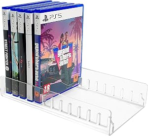 Video Game Storage Tower for PS5 / PS4 / Xbox Series X/Xbox One Game Cases, 11-Disc Capacity Organizer Stand, Anti-Slip Clear Acrylic Desktop Rack, No Assembly Required (1, Clear)