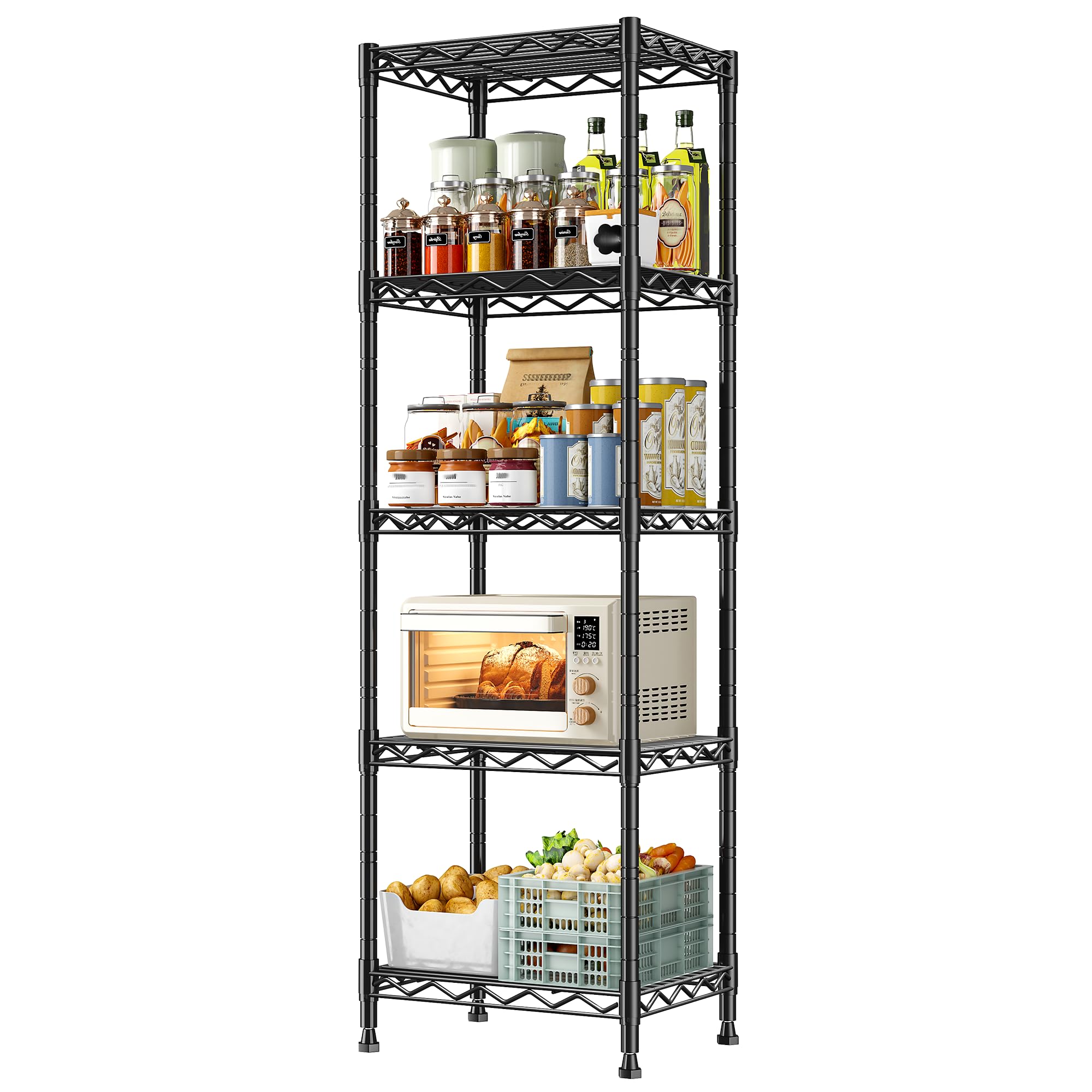 DurayLoly 15.8"W 5-Tier Narrow Wire Shelving, Adjustable shelf, for Kitchen