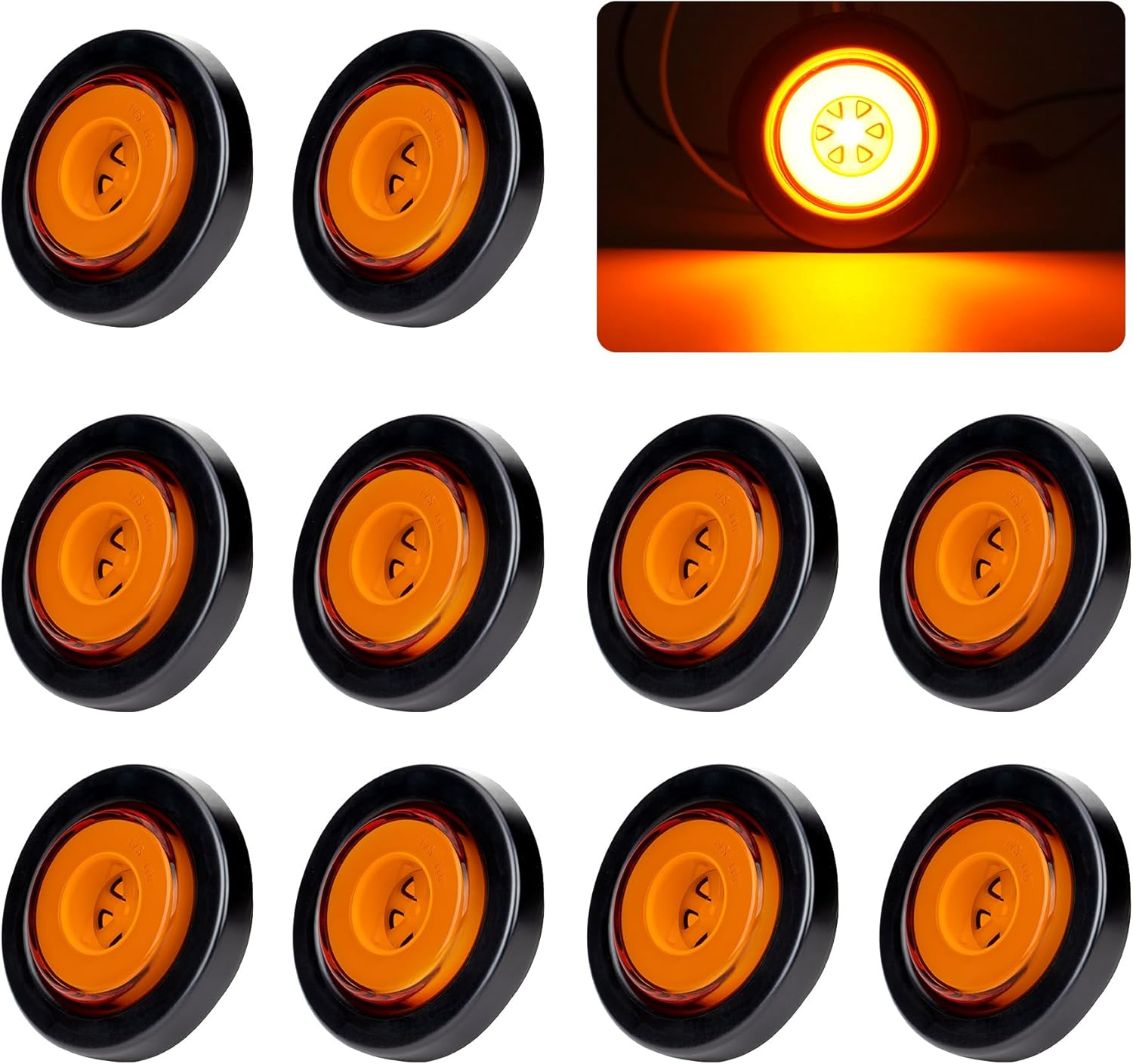 2 Inch LED Side Marker Turn Signal Lights, Waterproof Round Clearance Lights for Trailer Truck, 12V (5 Amber+5 Red)