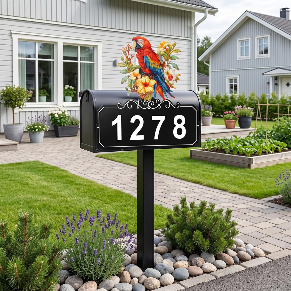 9.84"x10.12" House Number Sign for Outside,Metal Address Signs for Houses | Address Plaque with 2 Sets of Magnetic Numbers,Colorful Parrot House Number Plaque for Yard Garden Home Door Fences Mailbox