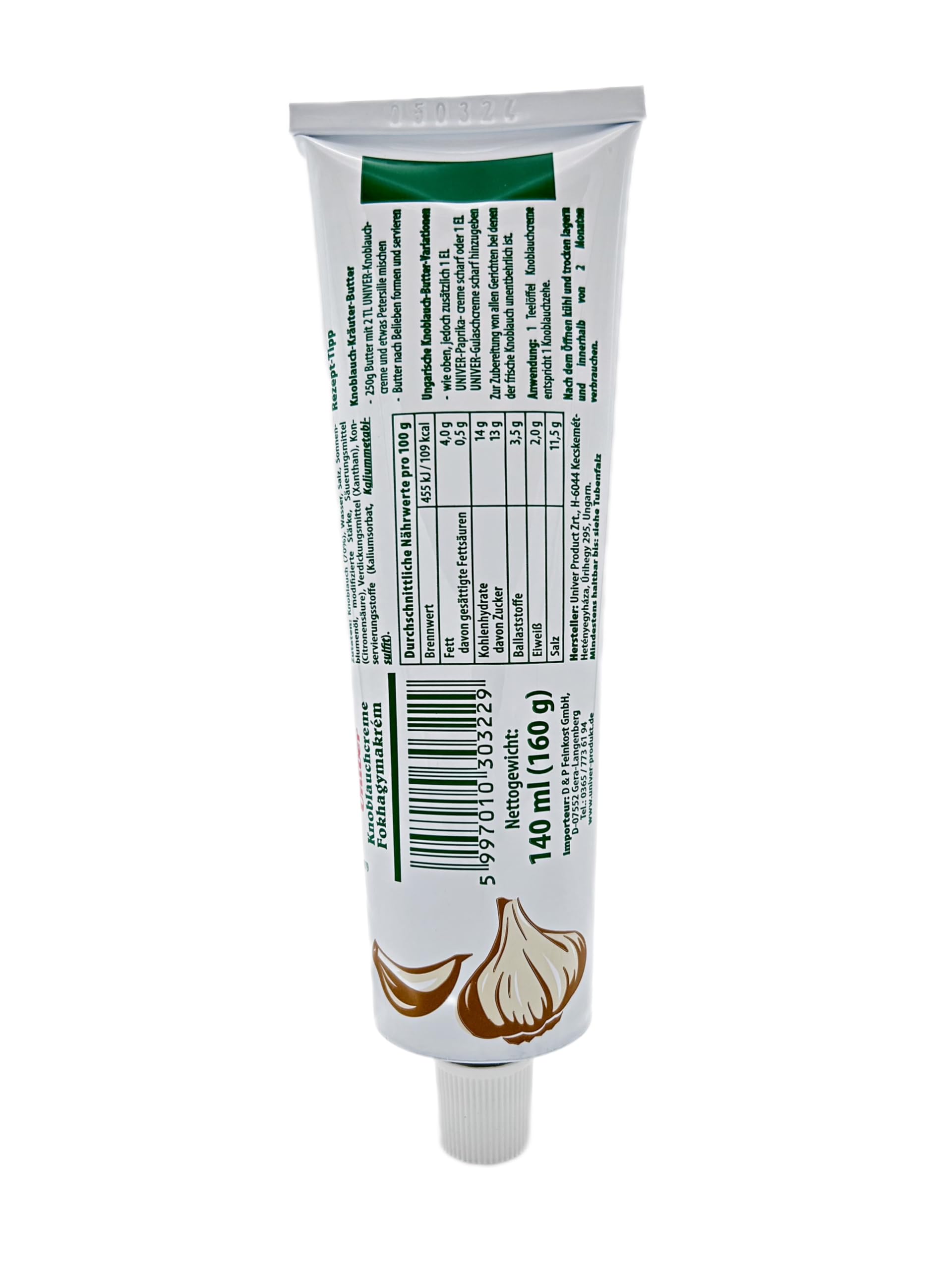 Univer Crema de ajo, tubo de 160 g, picante y versátil