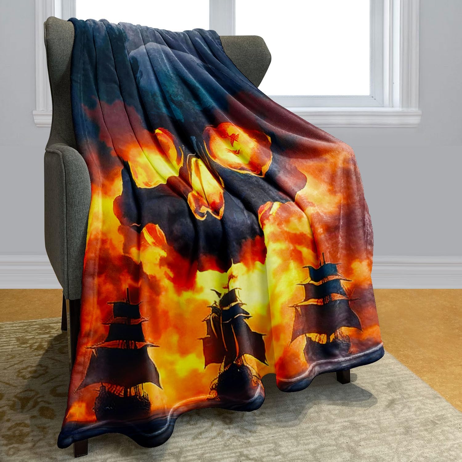 Skull Throw Blanket 40" x 50" Fire Skull Fleece Blanket Lightweight Soft Cozy Warm Gifts for Men Women Teen - Image 2