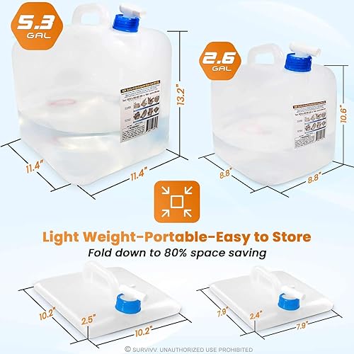 Miniatura 3 de Contenedor de agua plegable con espiga, sin BPA, apto para alimentos, contenedor de almacenamiento de agua para campamento, para senderismo, huracán