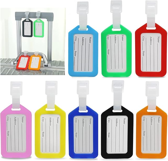 10 Pcs Luggage Tags, 3.5x1.9 Inches Plastic Luggage Identifiers with Lanyard, Name Tags Travel Accessories, Waterproof ID Tags Airplane Suitcase Labels( 10 Colors)
