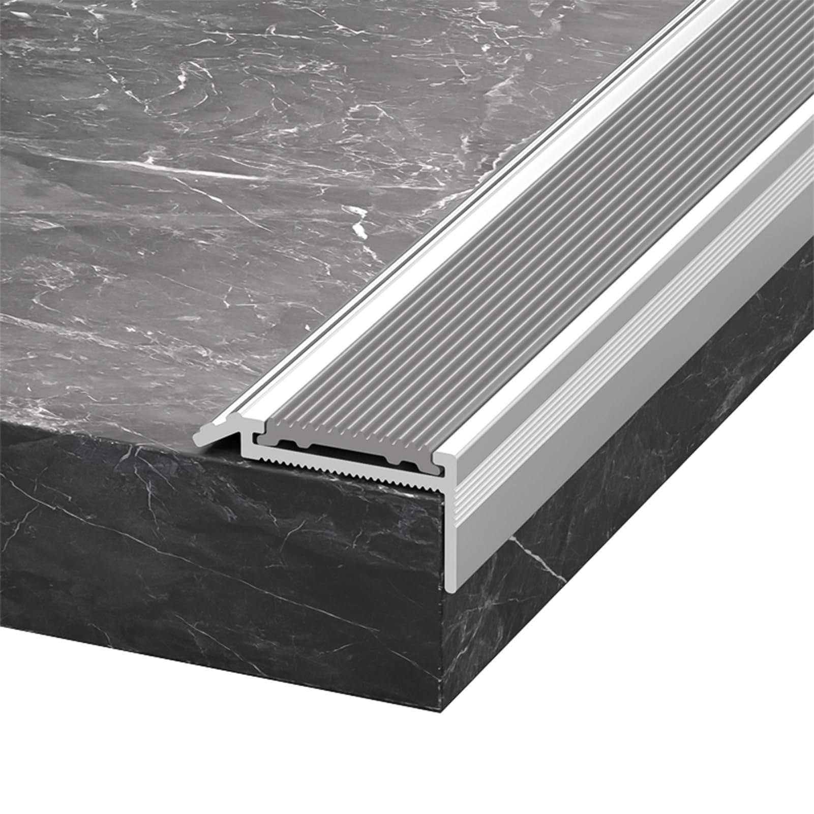 100 cm Antideslizante Perfil de Borde de Escalera, Protector de Nariz de Escalera de Aluminio con Tiras de Goma para Interior Exterior(Gray,6x2.6cm)