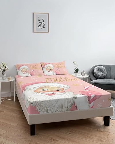 Miniatura 6 de Ruian Store Juego de sábanas bajeras de tamaño Queen de 5 a 16 pulgadas de profundidad, lindo Papá Noel, suave sábana bajera de copo de nieve y