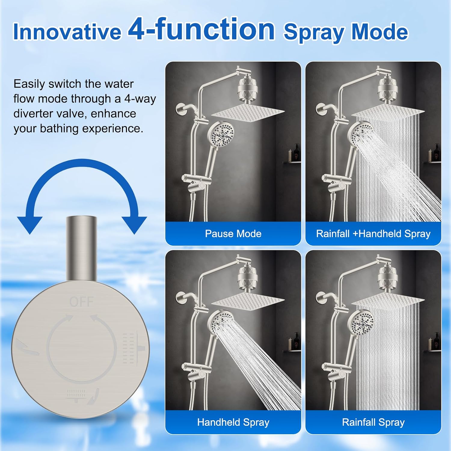 Metal 10" Filtered Rainfall Showerhead Combo, Easy Reach, Brushed Nickel image 2