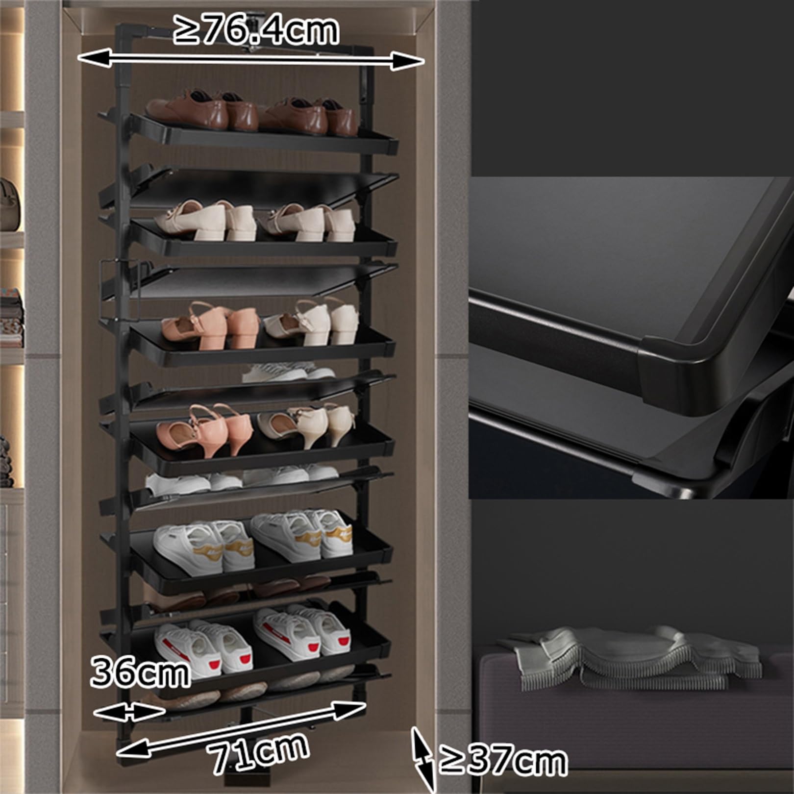 Obrotowa szafka na buty o 360° – regulowany metalowy organizer do szafy i sypialni, oszczędność miejsca, stylowy czarny stojak na buty dla łatwego dostępu