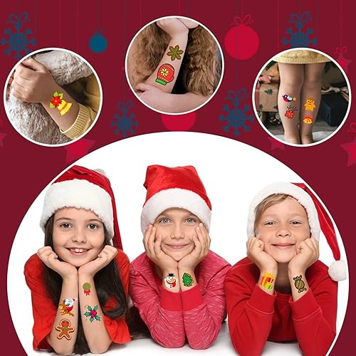 Miniatura 7 de Partywind 408 tatuajes temporales de Navidad envueltos individualmente para calcetines de niños, decoraciones de Navidad, suministros de fiesta,