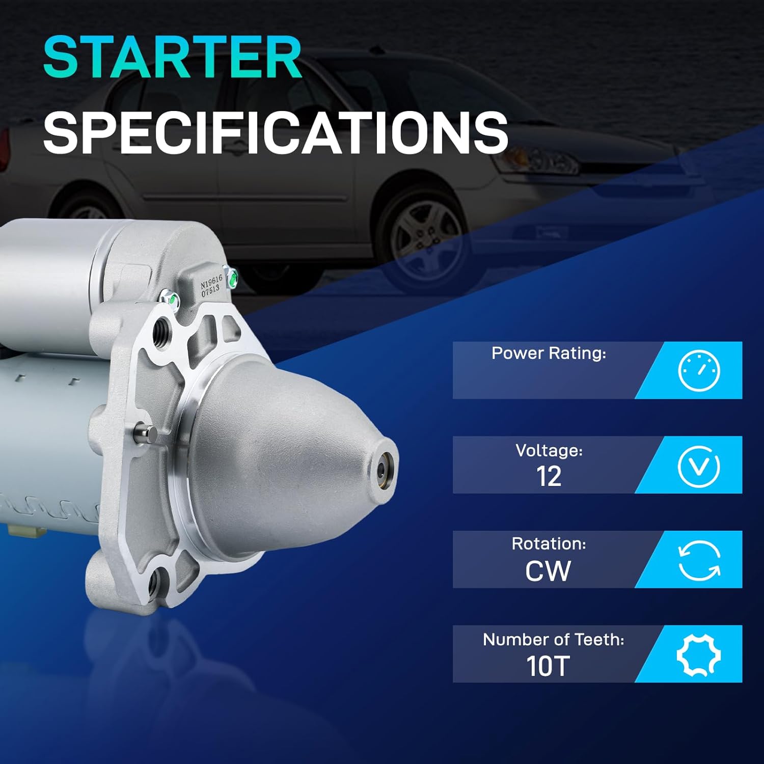 19616 New Starter Compatible with 2011-2017 Chrysler 200, 11-16 Town Country V6 3.6L, for 11-14 Dodge Avenger, 11-20 Grand Caravan, 11-19 Journey, 2014 Jeep Cherokee, RAM CV ProMaster 1500 2500 3500