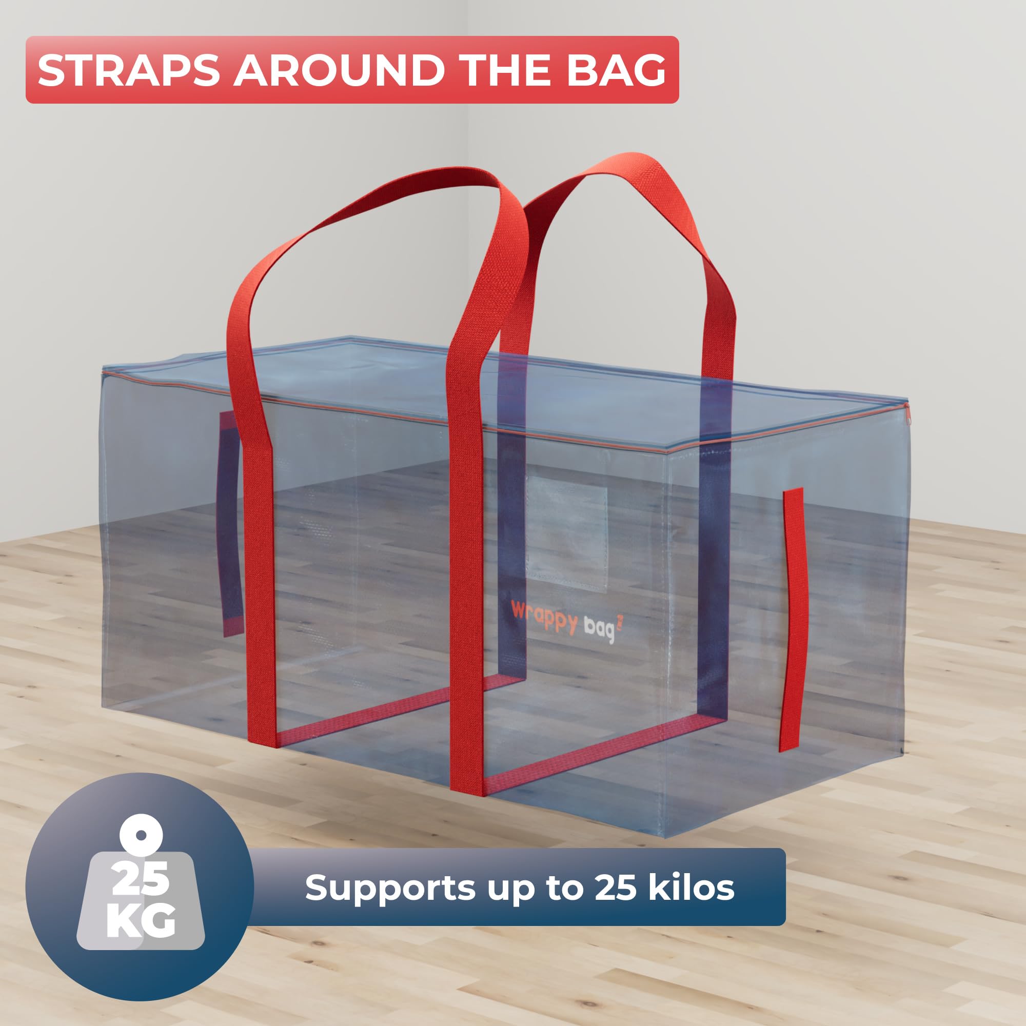WRAPPYBAG Set di 6 Borse in Plastica Grandi – Borse XXL per Traslochi e Viaggi – Robusta, Spessa e Impermeabile con Manici Rinforzati – per Vestiti e Biancheria da Letto – 75 x 36 x 38 cm