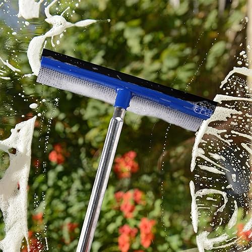 Miniatura 6 de YONILL Escobilla de limpieza de 72 pulgadas para limpieza Herramienta de limpieza de ventanas de mango largo con cuchilla de goma y esponja