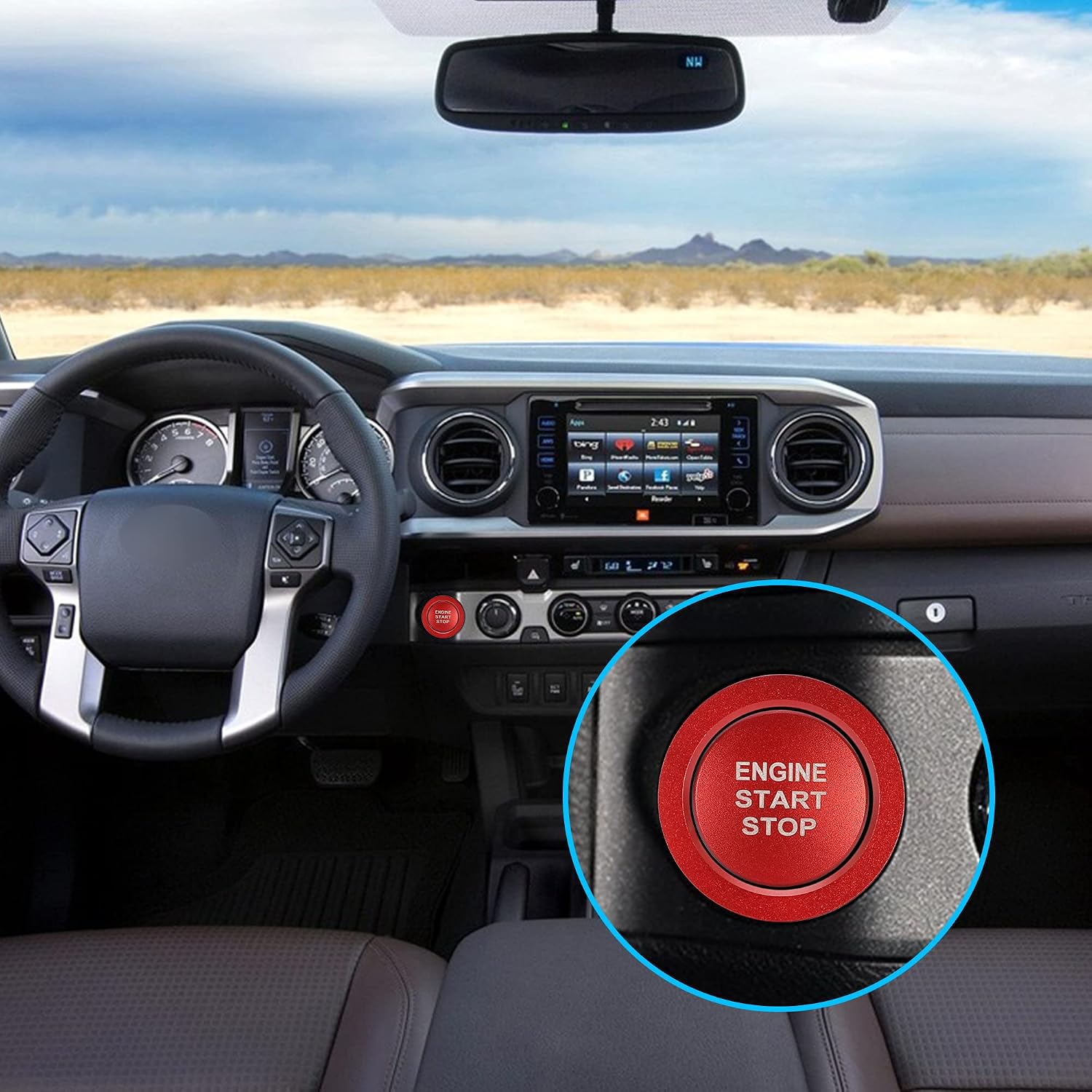 TOMALL Aluminum Engine Start Stop Push Button Cover Trim Compatible with Toyota Tacoma Corolla RAV4 Camry Prius Avalon Mirai Engine Ignition Button Cap Decoration Accessories Car Keyless Ring (Red)