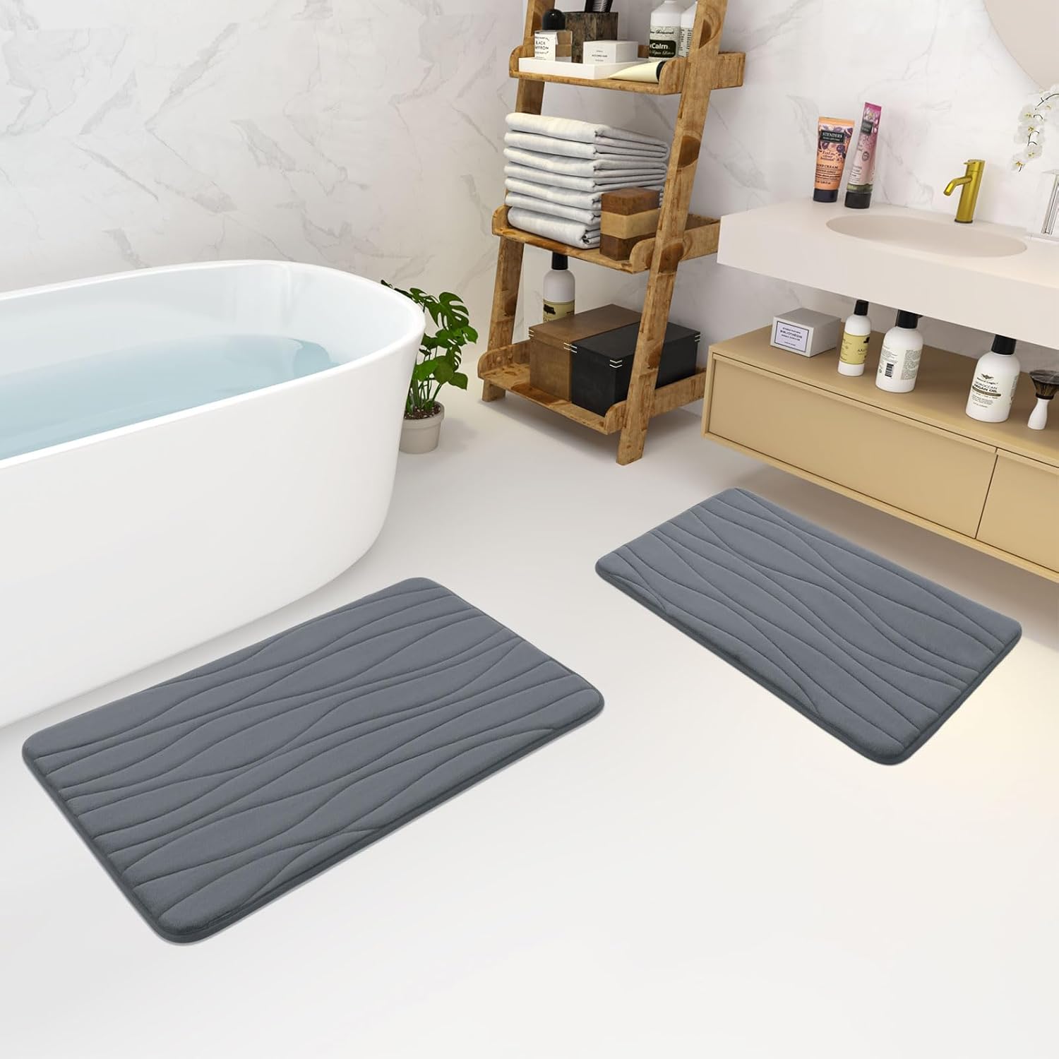 Buganda Memory Foam Bathroom Rugs 2 Pieces, Bath Rug Size 30x20 and 36x24 in Dark Grey, 2 Item Bundle