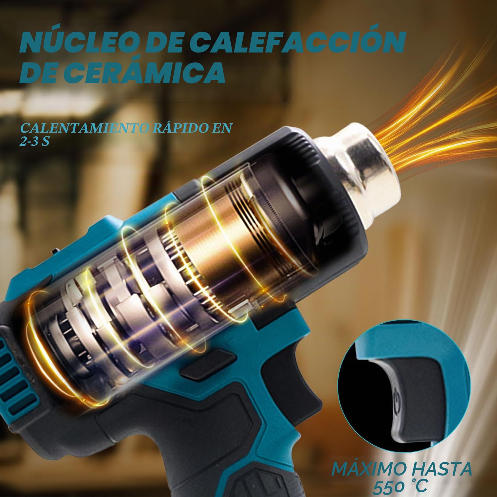 Batería de pistola de aire caliente para Makita 18V, soplador de aire caliente con pantalla LCD y 5 boquillas, 2 ajustes de temperatura, máx. 550 °C para manualidades, tubos retráctiles, resina