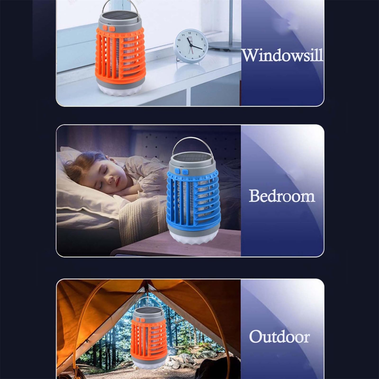 Lampada Solare Antizanzare, Antizanzare Portatile 3 in 1, Doppia Ricarica USB/Solare, Luce Esterna Impermeabile Ipx7, Antizanzare Dimmerabile Senza Fili (1pcs-Blue)
