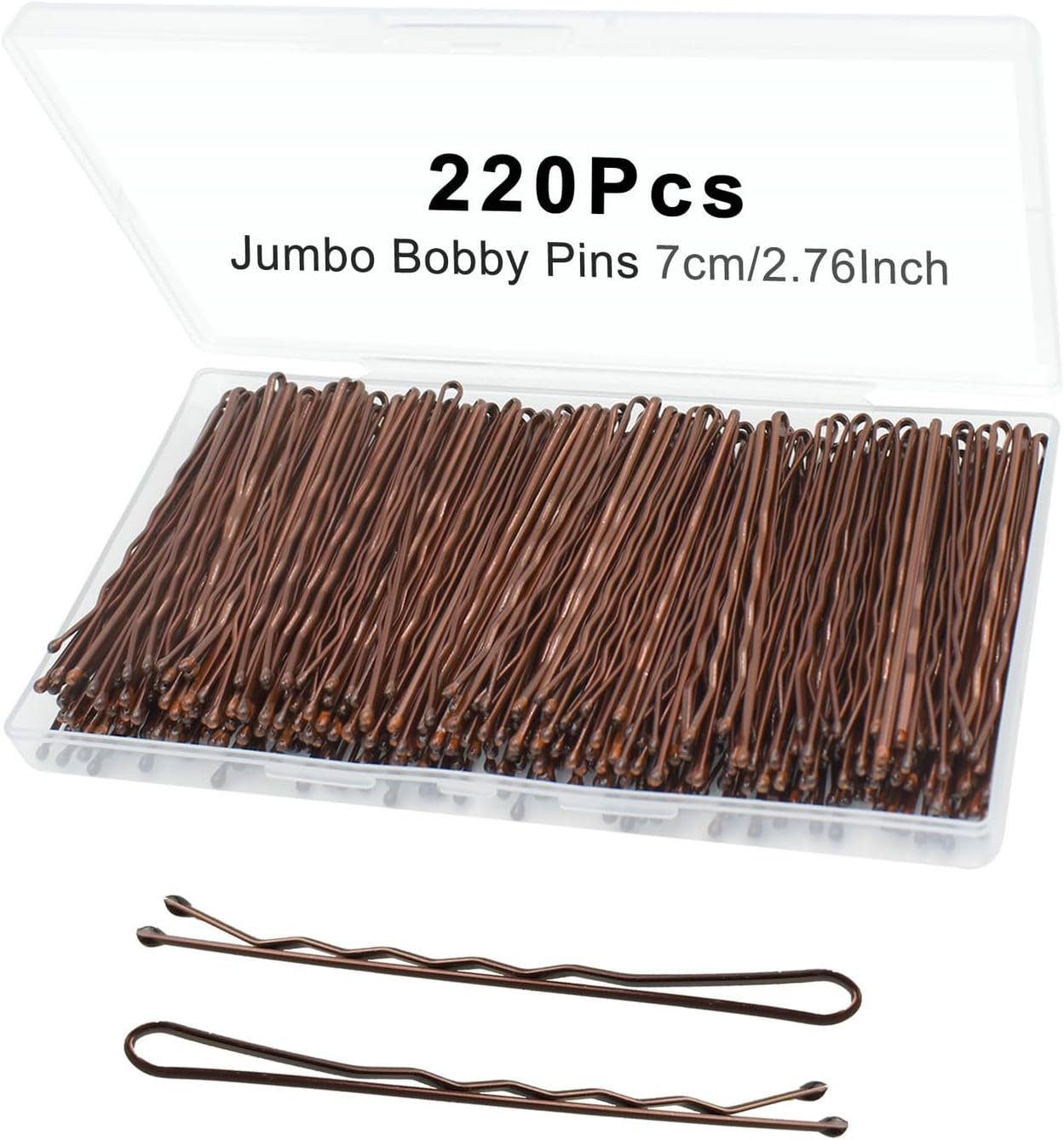 YINGFENG 220pcs 2.76 Inch Large Brown Bobby Pins for Women, Jumbo Long Pins with Box, Reusable Non Slip Big Pins Great For Thick Hair