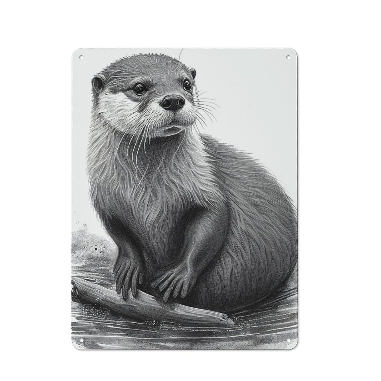 Junmoney Otter Drawing Tin Wall Plaque 40X30cm With For Pub Or Café, Suited To Pub Decor Enthusiasts, For Retro Home Interiors