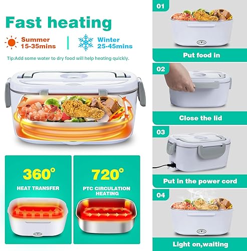 Miniatura 2 de Fiambrera eléctrica de 60 W, calentada por alimentos, 12 V, 24 V, 110 V, portátil, calentador 3 en 1, calentador para automóvil, camión, hogar,