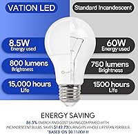 Vista 3 de 24 Pack A19 LED Light Bulb Daylight 5000K LED Bulbs, 60 Watt Equivalent, Efficient 8.5 Watt, 800 Lumens, E26 Medium Base, Non-Dimmable, ETL/UL Listed