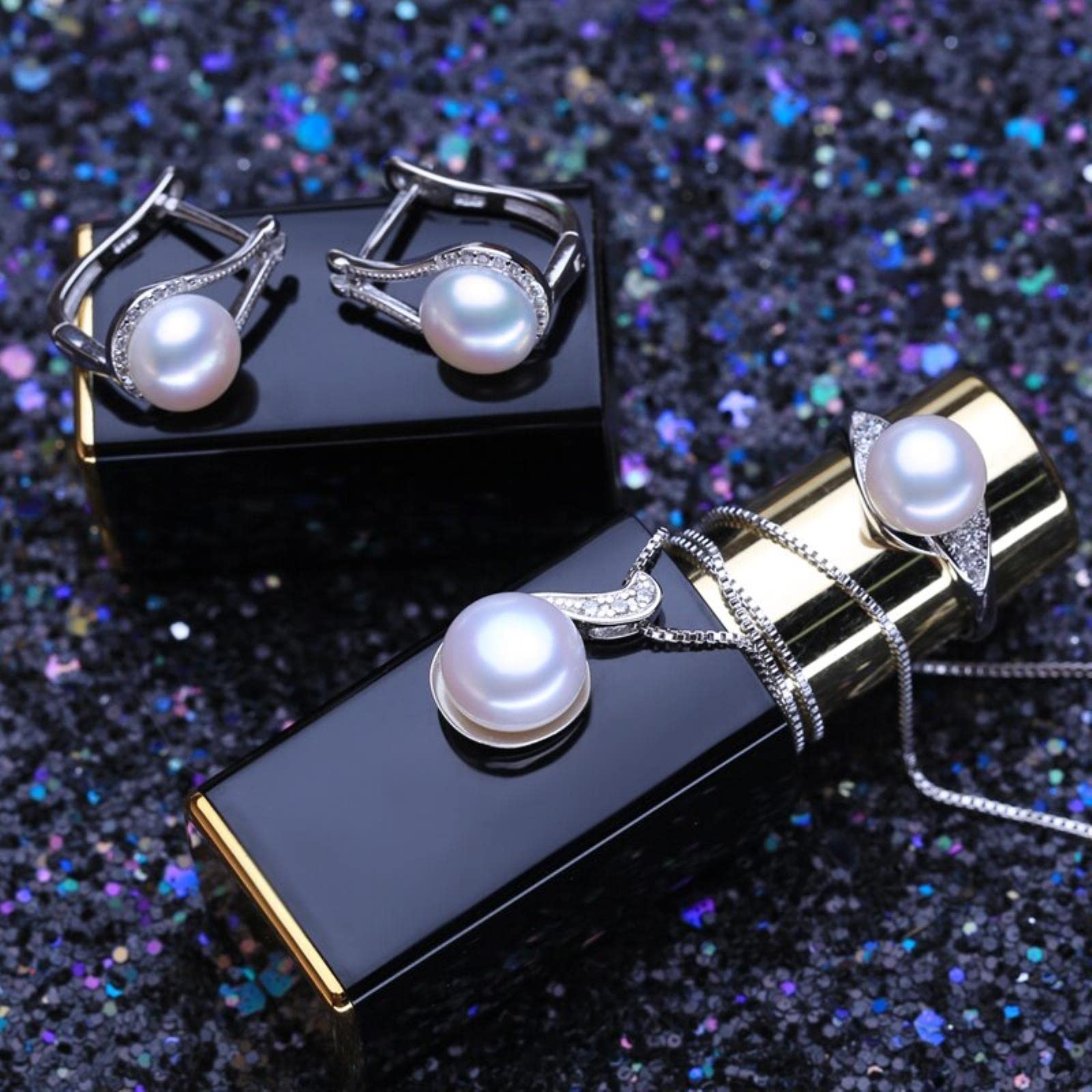 Fenasy 925 Sterling Silber Schmuck Sets Natürliche Perle Anhänger Halsketten Für Frauen Klassische Ohrstecker Mode Party Ringe