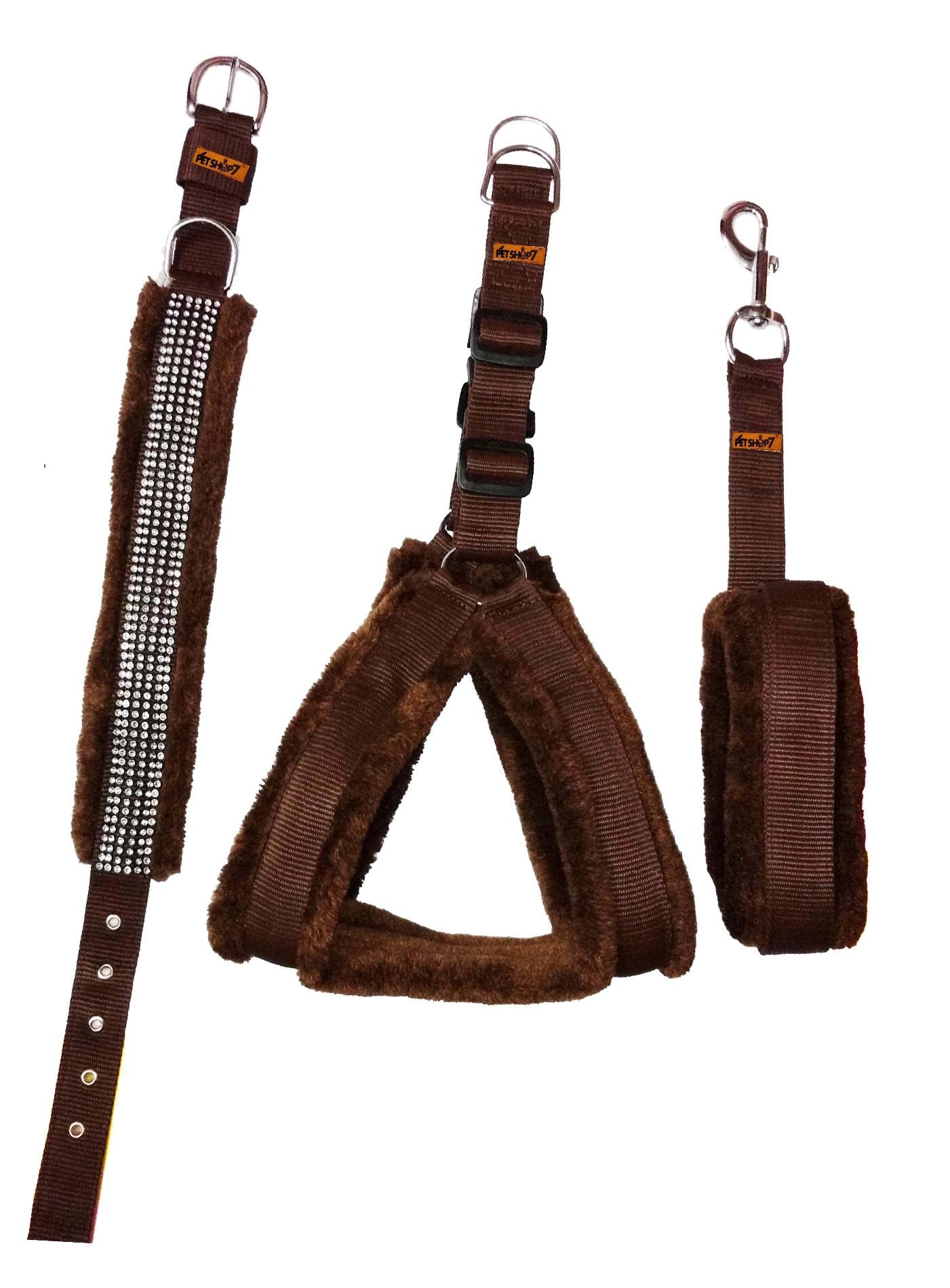 Petshop7 Fur Padded Nylon Dog Harness, Dog Collar & Dog Leash Medium (Chest Size - 27-32inch) (Brown) (B09XKFMHC9) Amazon Price History, Amazon Price Tracker