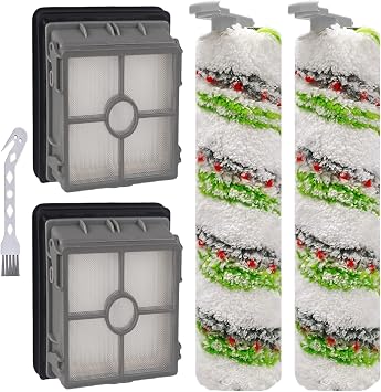 6 Pack Brushes and Filters Replacement Compatible with Bissell Crosswave X7 Pet Pro 3279 3277 3011 3055 Multi-Surface Wet-Dry Vacuum, 3 Roller Brushes, 3 HEPA Filters, 1 Cleaning Brush