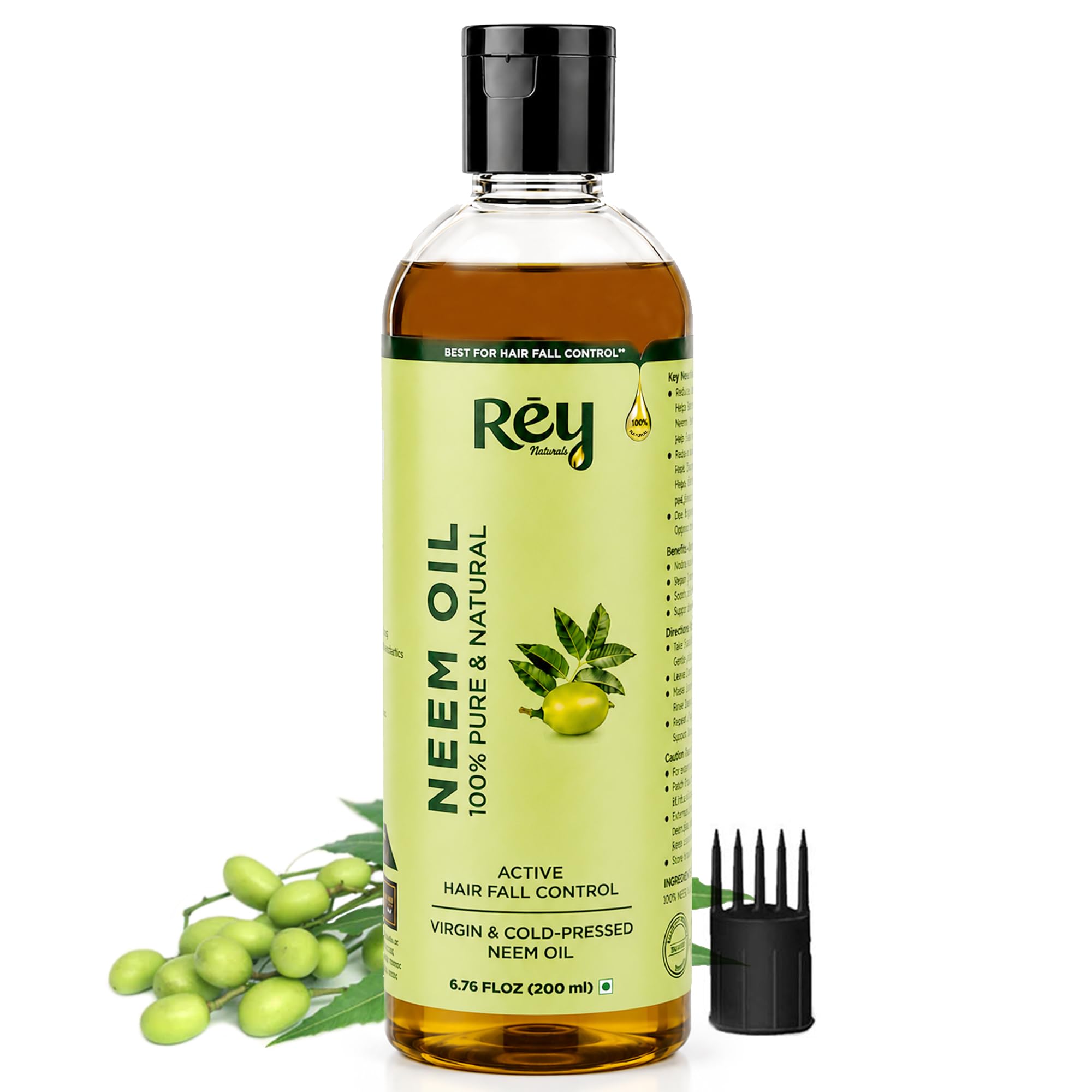 Rey Naturals Cold Pressed Neem Oil For Skin & Hair Growth - 200ml | Pure Neem Oil For Hair Dandruff | Neem Hair Oil For Lice & Nits Removal | Hair Oil Pure For Body Massage & Acne-image-43