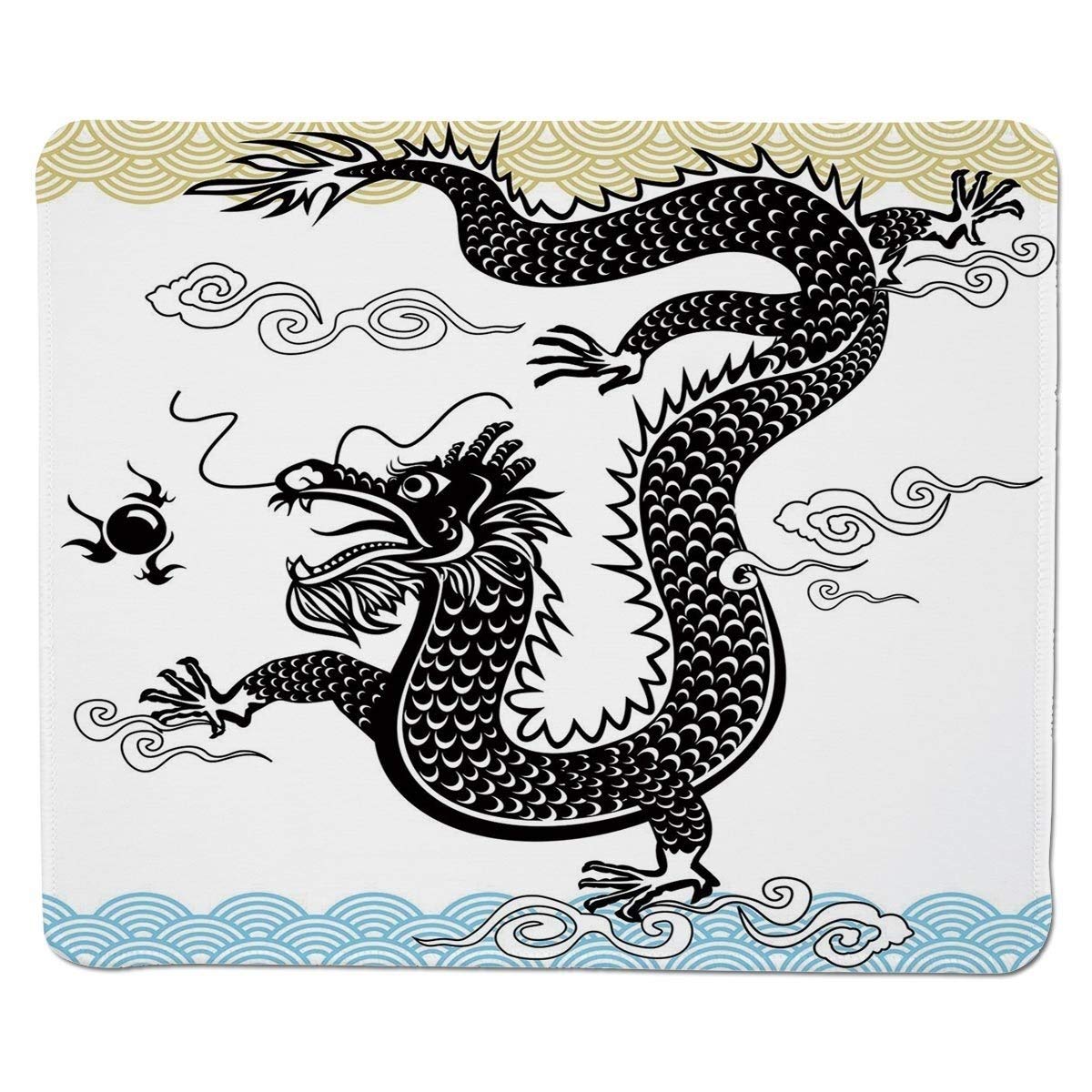 Yanteng Gaming Mouse Pad Dragon,Funny Traditional Chinese Dragon at Sea  Waves with Sacred Calligraphy Ethnic Print Decorative,Multicolor Stitched  Edge : Amazon.sg: Electronics