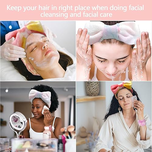 Miniatura 3 de CIEHER 6 diademas de spa para mujer, diadema de maquillaje para mujer, banda elástica para lavar la cara, banda de pelo suave con lazo a juego,