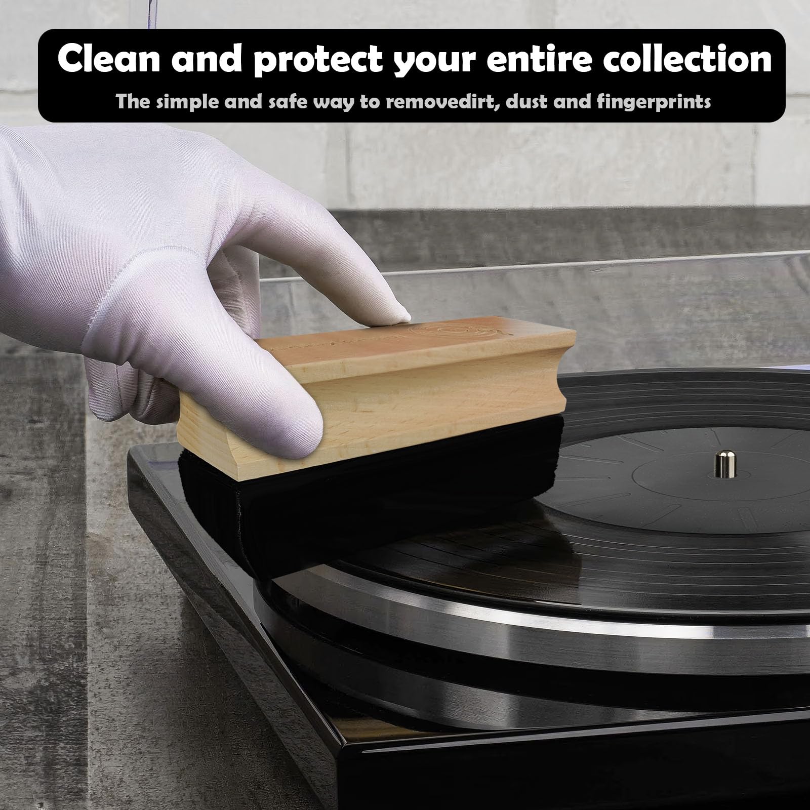Kit de limpieza de discos de vinilo – Kit completo de limpieza de discos de vinilo 4 en 1, limpiador de discos de vinilo de 100 ml, cepillo de registro de terciopelo suave, cepillo de mango