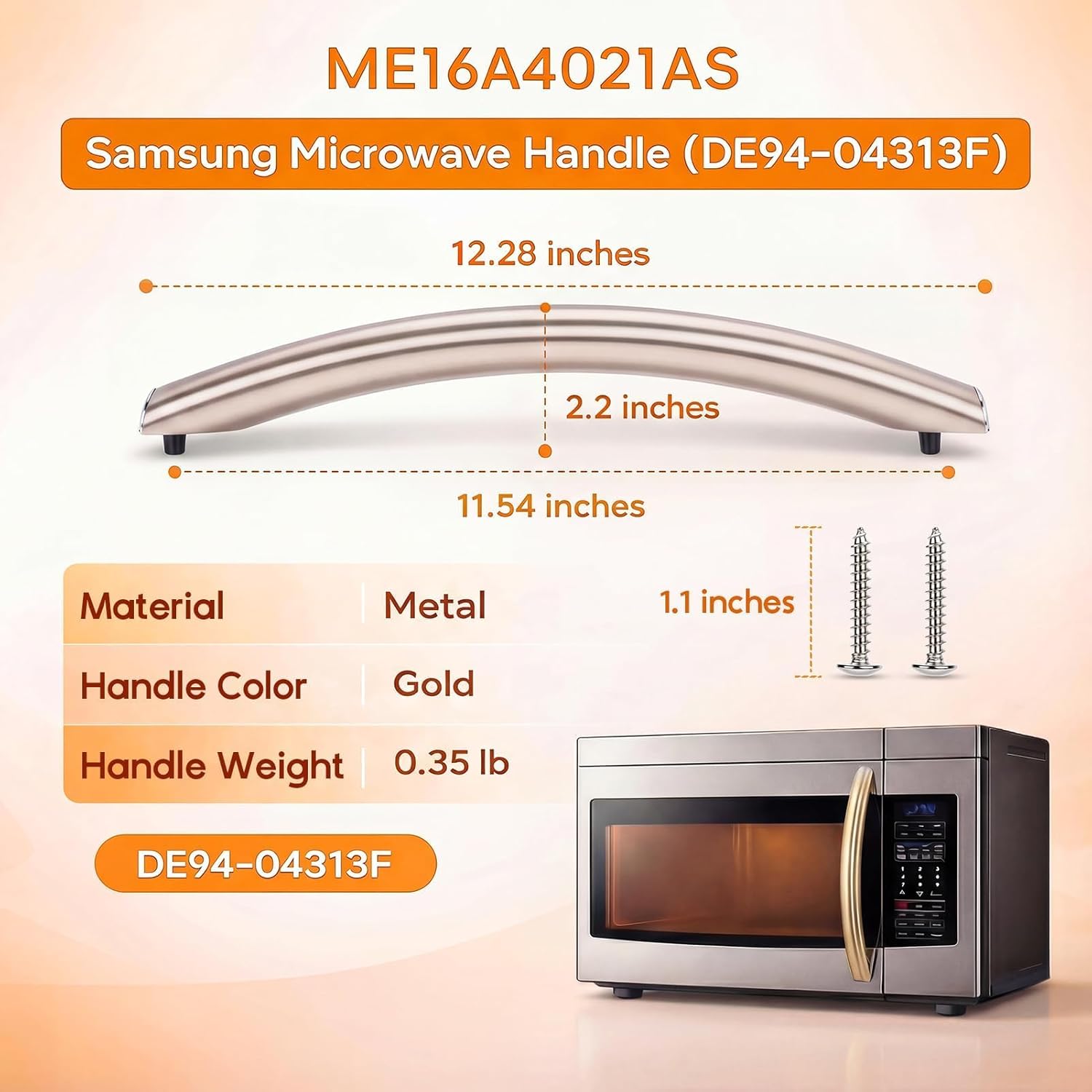 Upgraded ME16A4021AS/A2 ME17R7011ES/AC ME16A4021AS/AA Handle for Samsung Microwave Door, Replacement De94-04313f Microwave Handle for Samsung