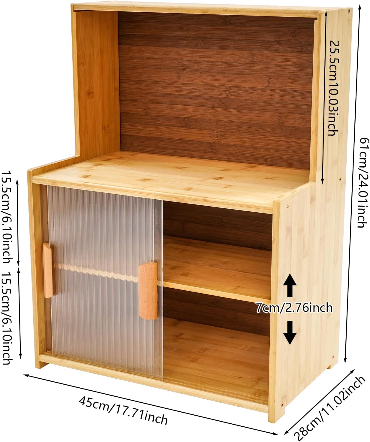 PERFERATE Small Kitchen Pantry Sideboard Bamboo Kitchen Pantry Sideboard with Adjustable Shelf Countertop Storage Cabinet with Glass Sliding Doors for Spice Seasoning Bottles Dishes (Log Color)
