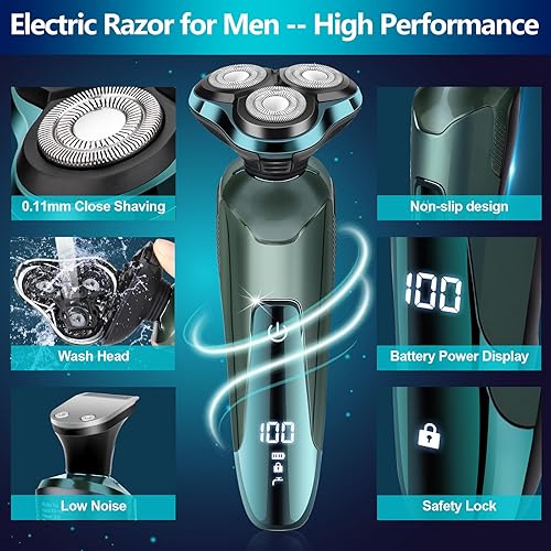Miniatura 5 de Maquinilla de afeitar eléctrica para hombres, afeitadoras eléctricas para rostros de hombres, hoja desmontable 3D giratoria para afeitar con
