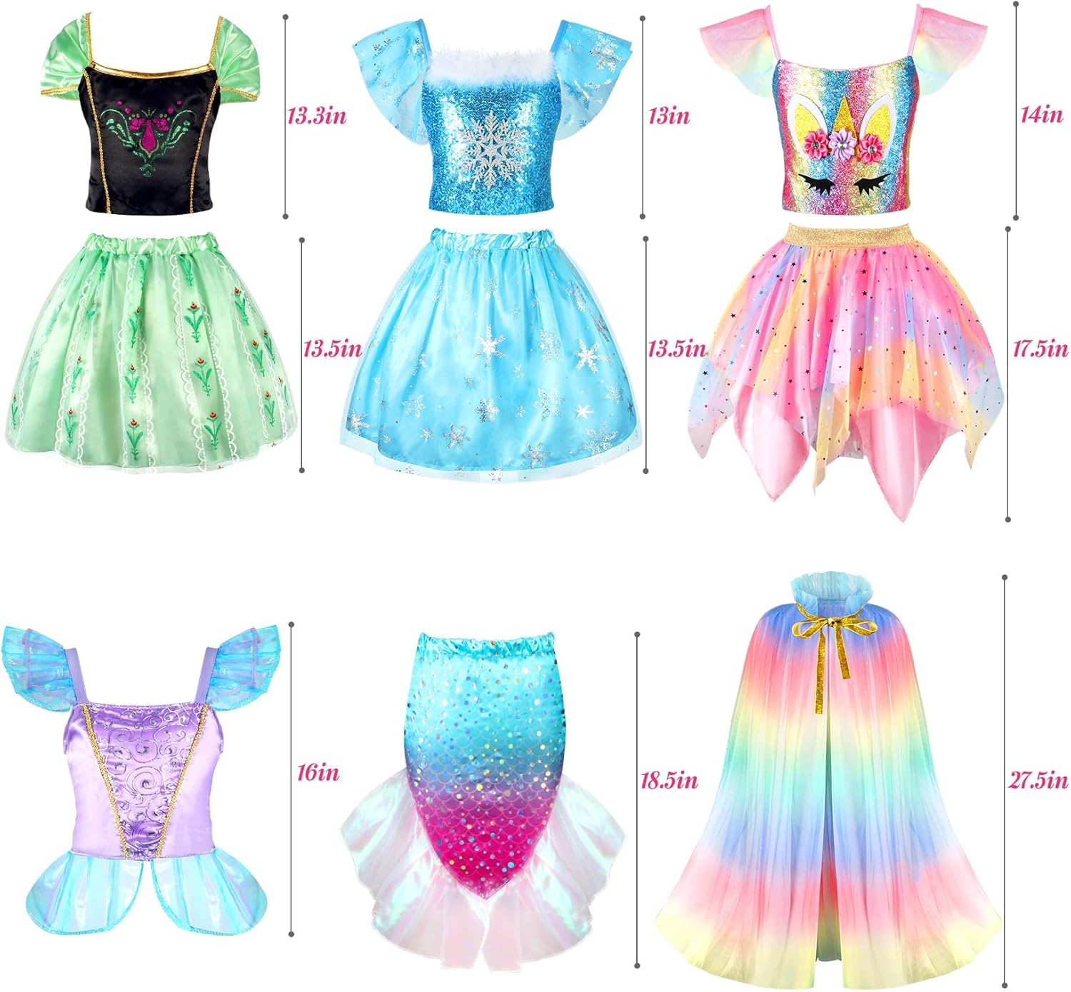 Princess Dress Up Clothes for Little Girls: Princess Costume for Girls Toddler, Unicorn Costume & Mermaid Costume, Girl Toys Age 3 4 5 6 Year Old Girl Birthday Gifts with Cape, Jewelry, etc - Image 6