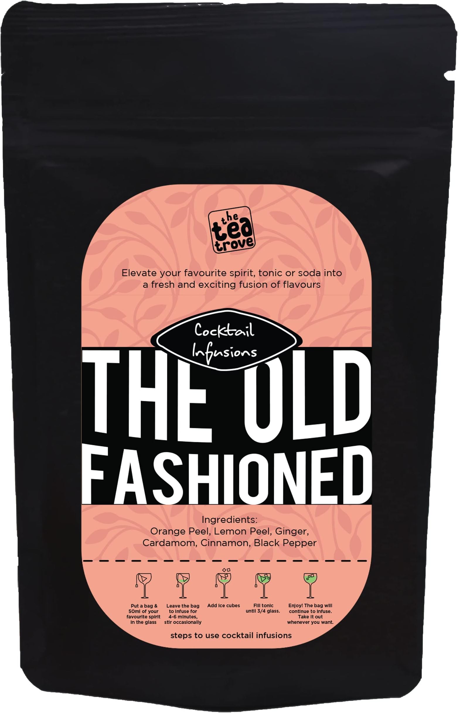 The Tea Trove Zero Ginger Lime Drink Infusion - 10 Tart spicy Cocktail Mix Infusion Bags for Gin and Tonic Mocktail Vodka & Cocktail Mixer for Bartending Enthusiasts- Bar Gift Set