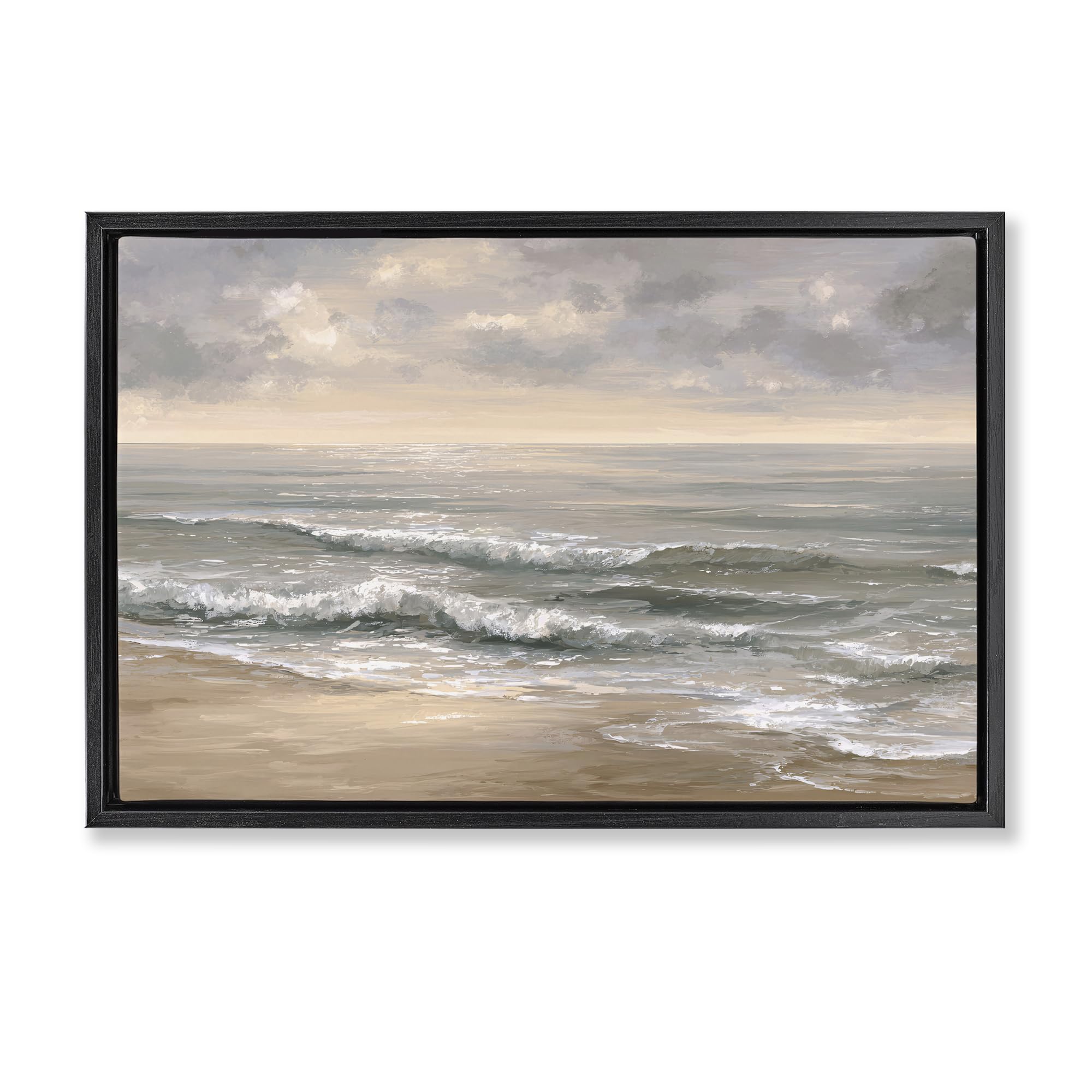 Stupell Industries 'Soft Rolling Beach Waves', Floating Frame Canvas Art, Black, 25 x 17 Inches, Easy to Hang and Sturdy, Made in USA, by Jacky Ngan