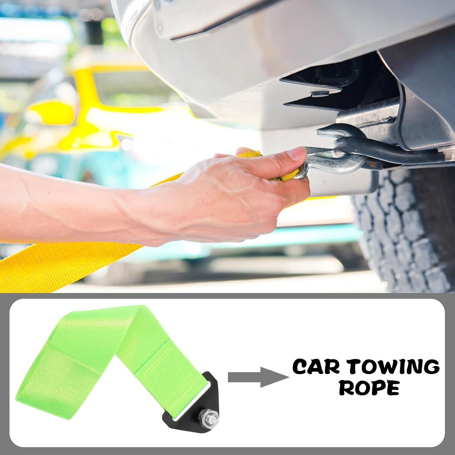 Ciieeo Fluorescent Green Racing Tow Strap Trailer Belt with Metal Screws for Car Bumper, Universal Auto Tow Strap and Trailer Hook for Vehicle Exterior Accessories
