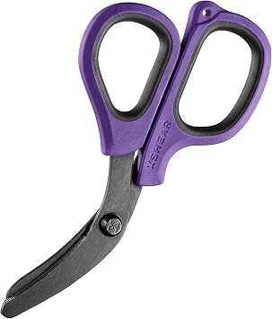 XShear Mini 6" Trauma and Nurses Shear. Razor sharp and compact scissors, perfect for EMTs, doctors, ICU, wound care and bandages Purple