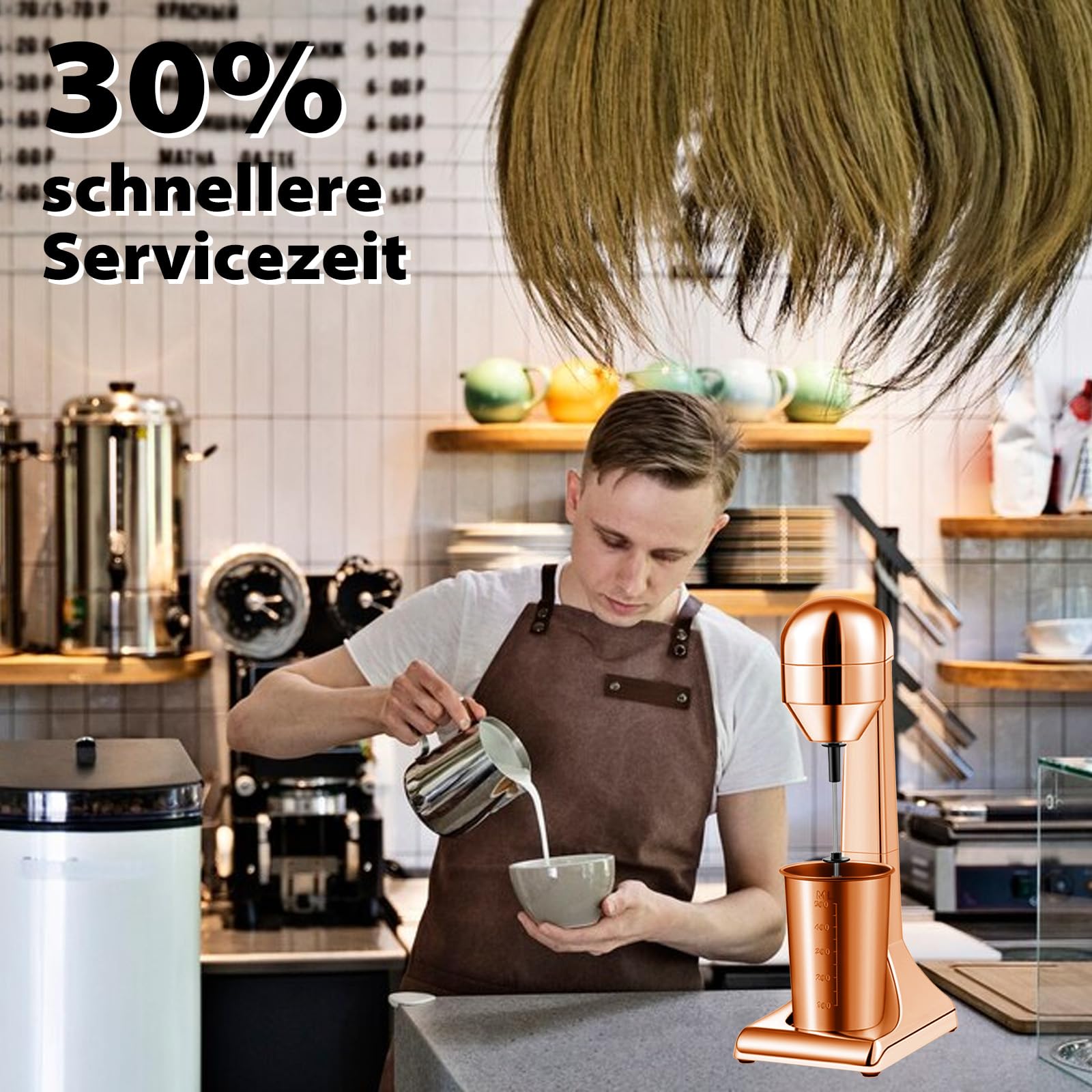 Milkshake Maker, Mixeur à boissons, avec 1 gobelet mélangeur en acier inoxydable 500 ml, 230 V/100 W, 2 vitesses de rotation réglables, gobelet en acier inoxydable, shake de lait et de protéines