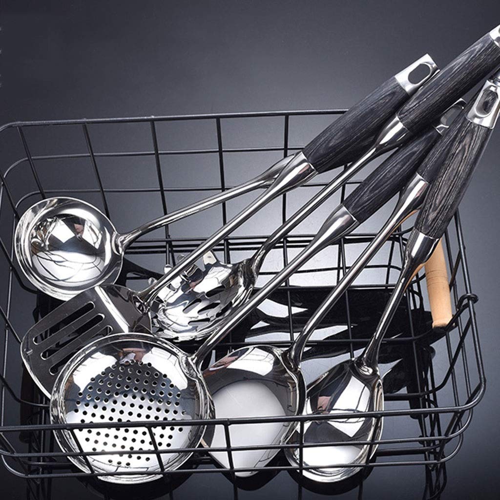 Manico in Legno di Grano Spatola in Acciaio Inossidabile Cucchiaio da minestra Pala per friggere Scolapasta Utensili da Cucina Set da Cucina per la casa Set di spatole