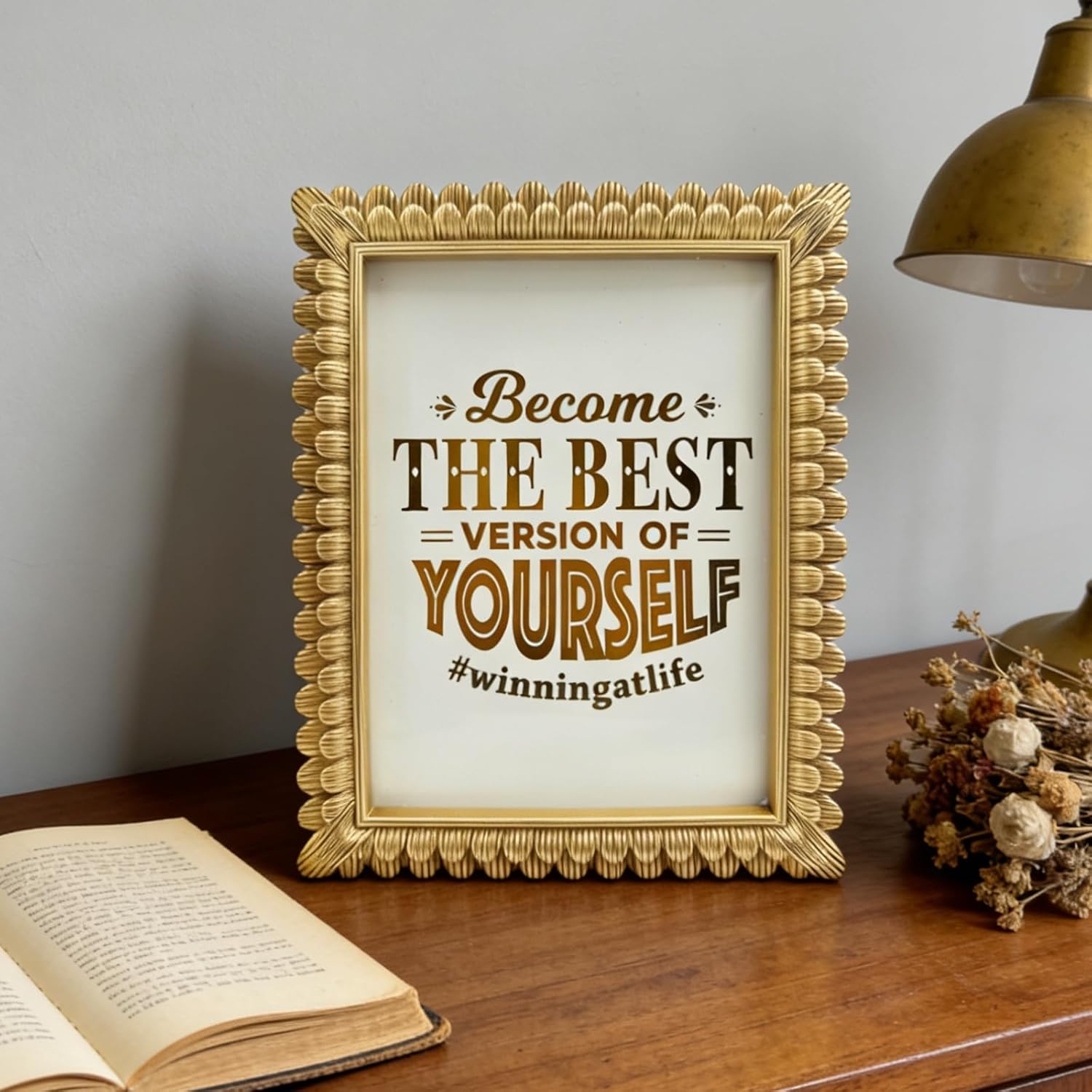 Vintage Picture Frame 6x8 Antique Brass Gold Photo Frames Baroque Art Deco with Glass Front Tabletop Display & Wall Mount(6x8 Antique Gold)